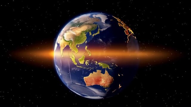 A Stunning View of Planet Earth From Space, Illuminated by a Bright Orange Glow Across Its Equator.
