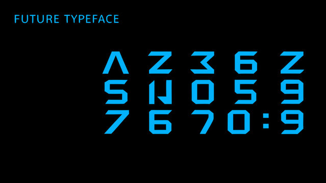 A digital display showcasing the future typeface with illuminated alphanumeric characters
