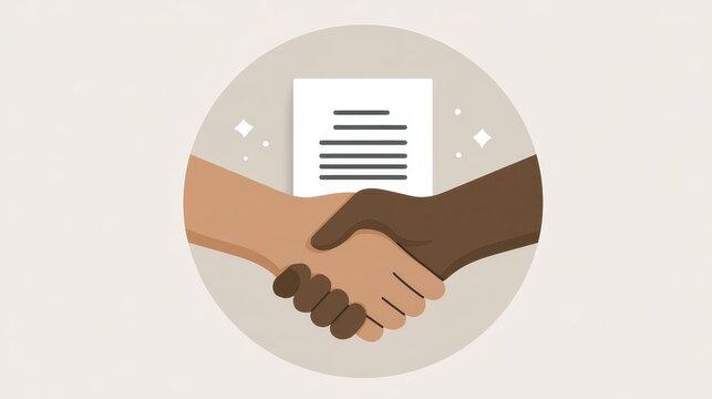 Business handshake concept illustrating collaboration and trust with a contract motif