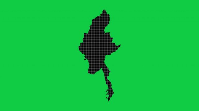 Myanmar black cells effect map pop animation green background