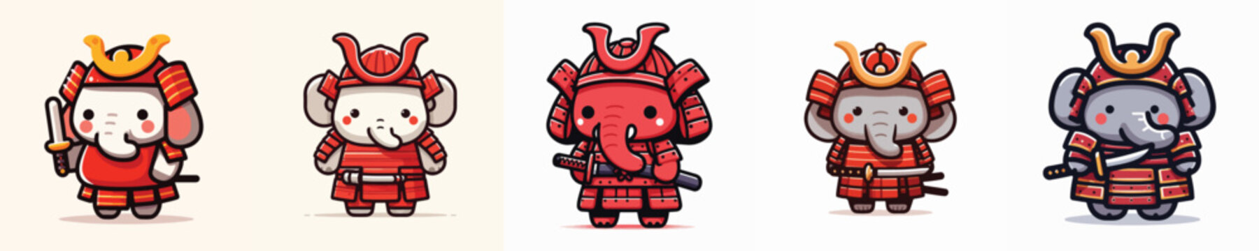 cute elephant vector wearing samurai armor