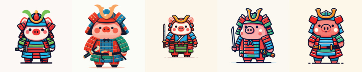 Fototapeta premium cute pig vector wearing samurai armor