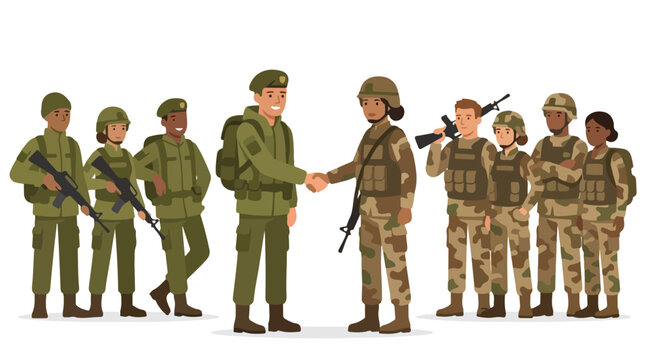vector of different army troops making peace, carrying out a ceasefire 9
