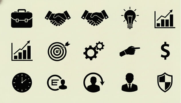 Business black and white icons set