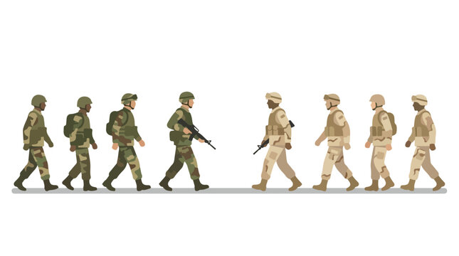 vector of different army troops making peace, carrying out a ceasefire 7