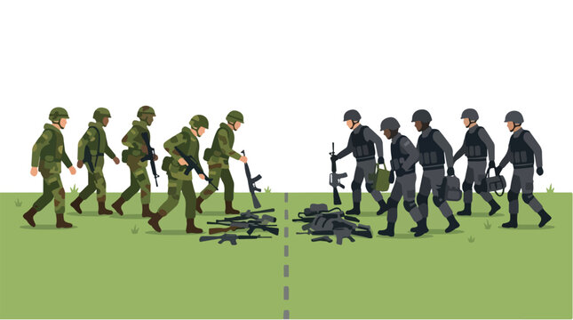 vector of different army troops making peace, carrying out a ceasefire 6
