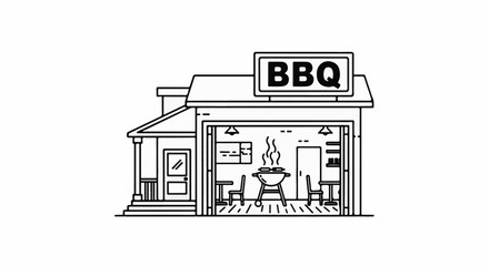 Fototapeta premium Minimalist line art of a BBQ restaurant with sign and grill