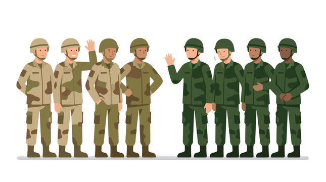 vector of different army troops making peace, carrying out a ceasefire 4