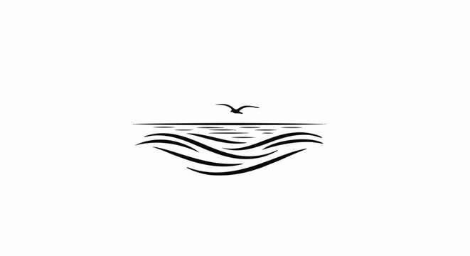 Minimalist wave and bird silhouette, representing calm ocean flow