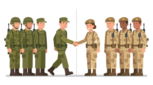 vector of different army troops making peace, carrying out a ceasefire 13