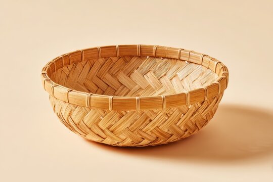Handwoven bamboo basket on a clean white background with natural texture