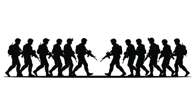 silhouette illustration vector of different army troops making peace, carrying out a ceasefire 18