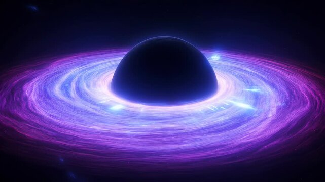 Vibrant black hole with radiating pink, blue, and purple accretion disk in deep space blackhole cosmic