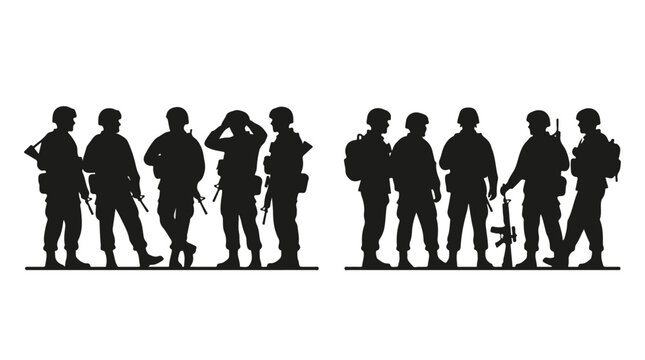 silhouette illustration vector of different army troops making peace, carrying out a ceasefire 15