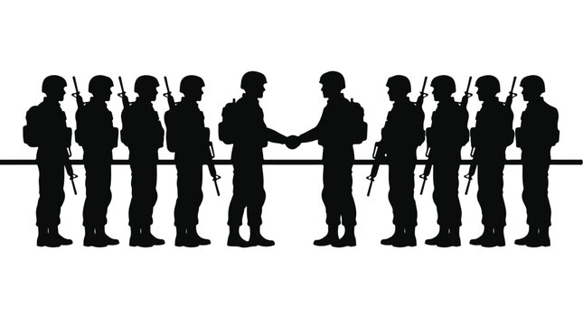 silhouette illustration vector of different army troops making peace, carrying out a ceasefire 14