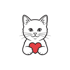 Obraz premium Cute Kitten Holding a Red Heart Illustration