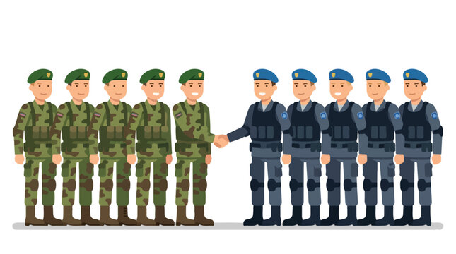 vector of different army troops making peace, carrying out a ceasefire 25