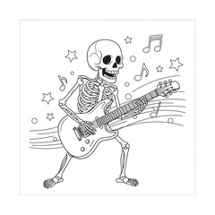 Obraz premium Rocking Skeleton Playing Electric Guitar Coloring Page