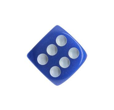 Blue game dice on white background