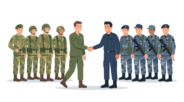 vector of different army troops making peace, carrying out a ceasefire 22