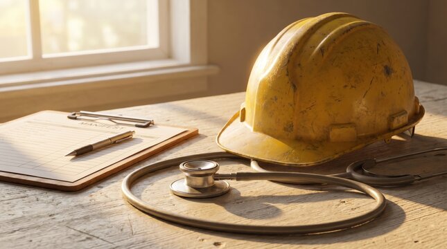 Yellow Hard Hat Stethoscope and Notebook Happy Labor Day Cross Profession