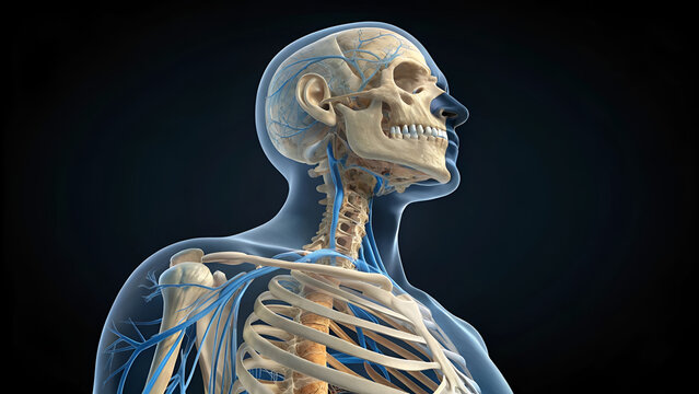 3D anatomy illustration of the human skeleton and circulatory system Anatomy illustration