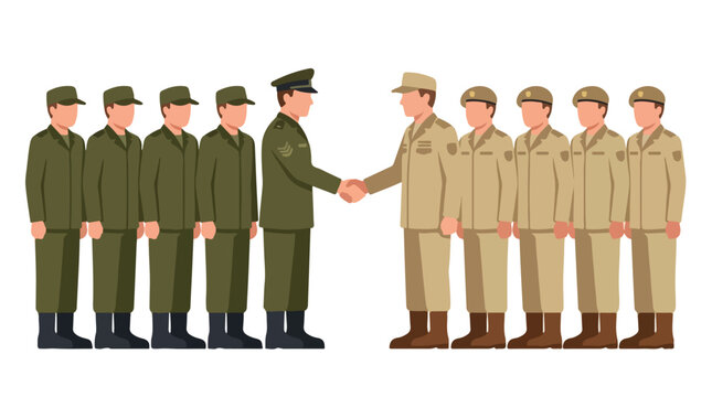 vector of different army troops making peace, carrying out a ceasefire 21