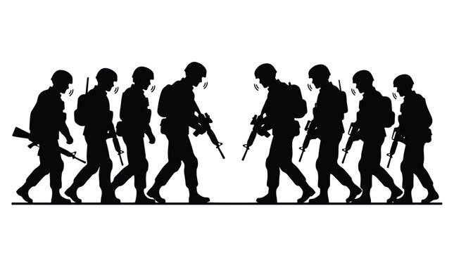 silhouette illustration vector of different army troops making peace, carrying out a ceasefire 29