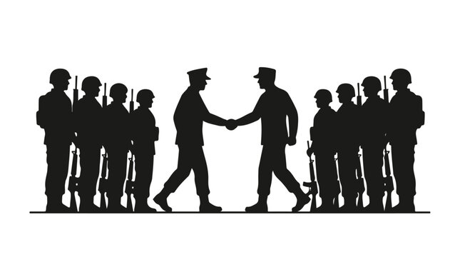 silhouette illustration vector of different army troops making peace, carrying out a ceasefire 25