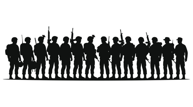 silhouette illustration vector of different army troops making peace, carrying out a ceasefire 23