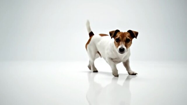 Energetic Jack Russell Terrier Puppy Running and Playing on White Background
