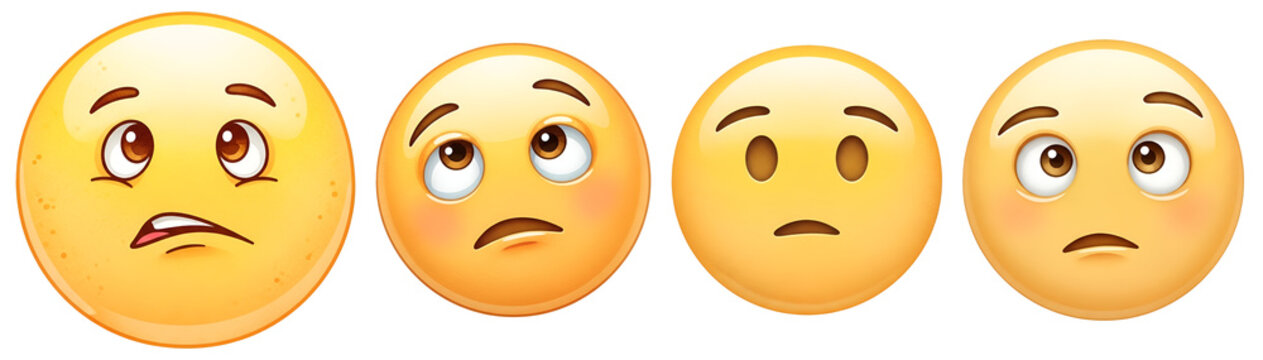 Four concerned emojis on transparent background