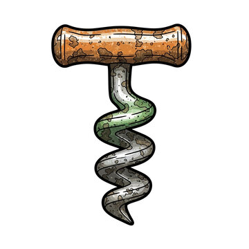 Vintage corkscrew with wooden handle and metal worm