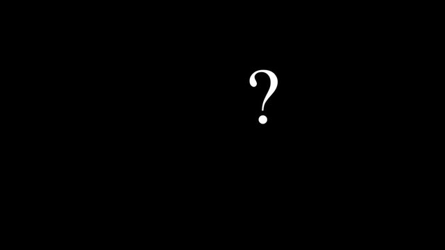 Question mark animation with alpha channel transparent background, confused dizzy symbols looping in 4K, perfect for FAQ, questions, doubts, and thinking concepts