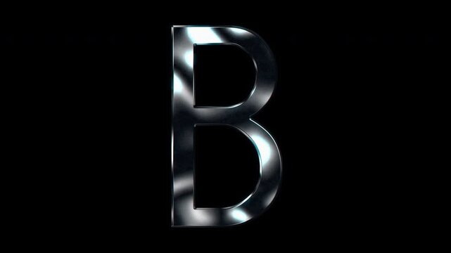 Silver metallic capital letters "B". Alpha channel. Seamless loop video
