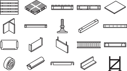 Fototapeta premium A collection of illustrated components used in construction industry.