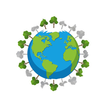 Earth Globe with Trees and Leaves.
