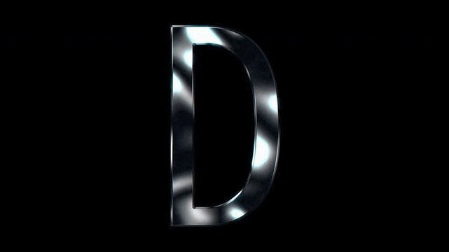 Silver metallic capital letters "D". Alpha channel. Seamless loop video