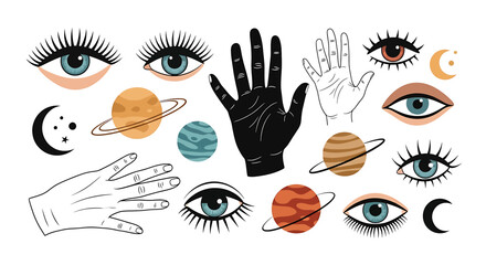 Eyes and hands with planets and moons 1. © nata