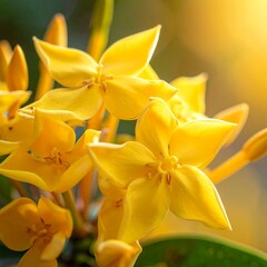 Obraz premium Close-up of vibrant yellow star-shaped flowers with soft, blurred background