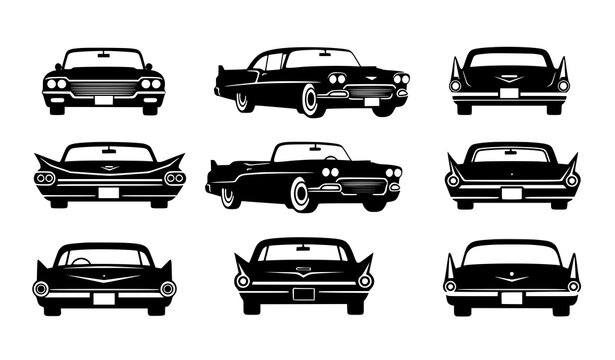 Vintage car silhouette icon set vector classic American retro minimal illustration