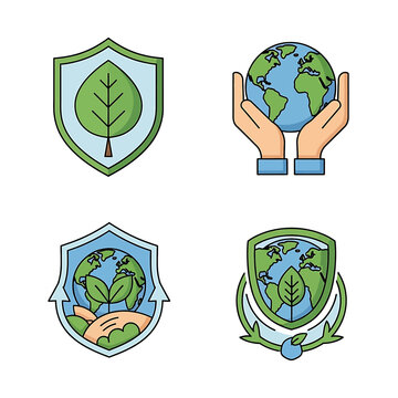 Earth protection green eco icons set.