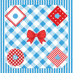 Obraz premium A colorful vector graphic design featuring a blue and white checkered pattern with red and white accents