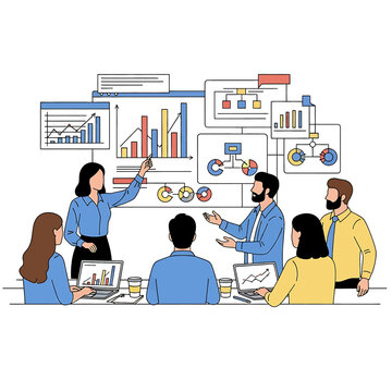 Business people discussing data charts graphs 2.