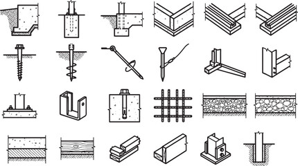 Naklejka premium Illustrative diagrams showcase various construction techniques, from the foundation to the framing, offering a detailed guide for builders and designers.