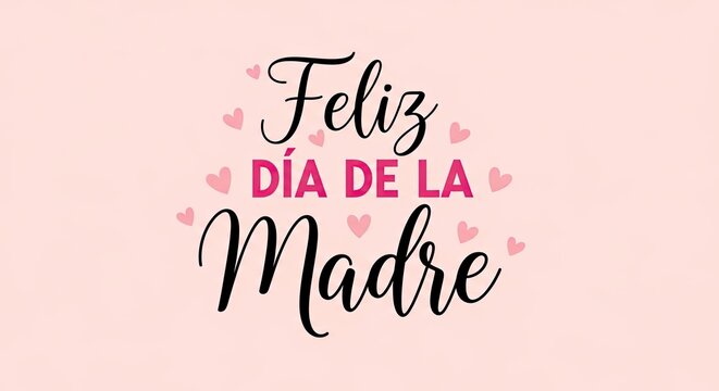 Mothers day greeting with pink hearts on light pink background