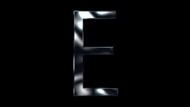 Silver metallic capital letters "E". Alpha channel. Seamless loop video