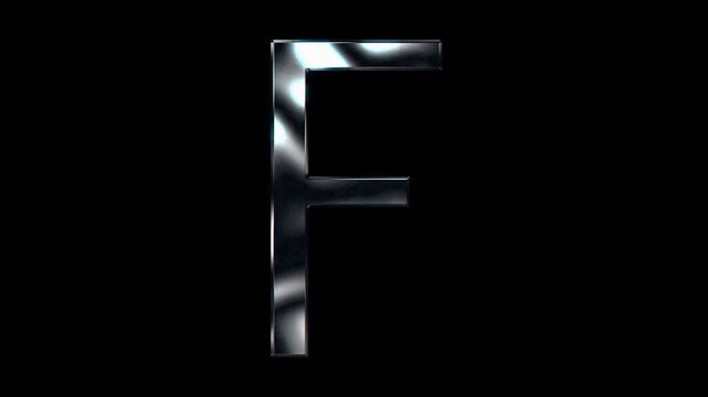Silver metallic capital letters "F". Alpha channel. Seamless loop video