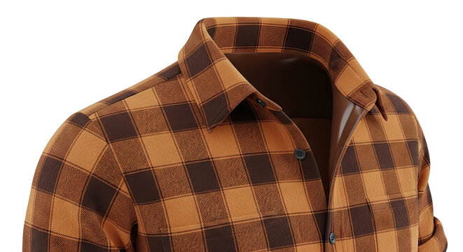 Brown and orange plaid flannel shirt mockup