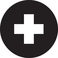 Obraz premium Black circle icon featuring a white geometric cross shape in the center